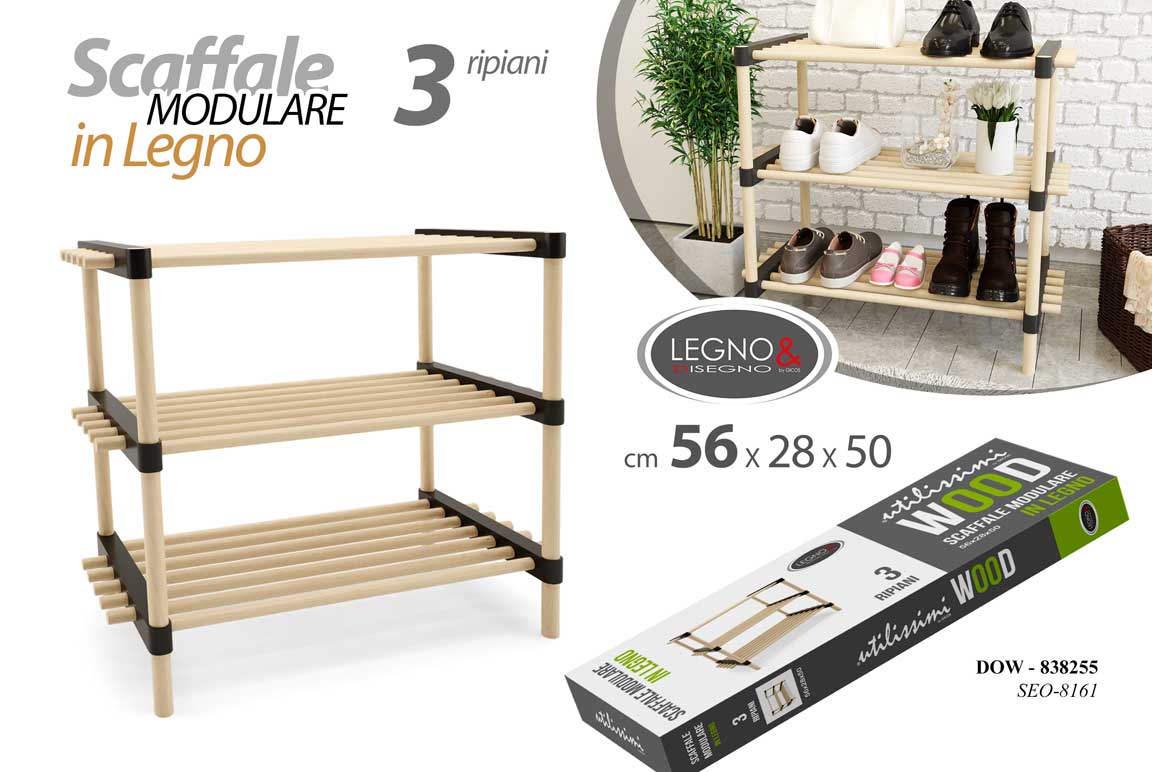 8025569838255 SCAFFALE MODULARE BASSO 3 RIPIANI PORTA SCARPE BAGNO INGRESSO MODERNO 56*28*h50 - immagine 1