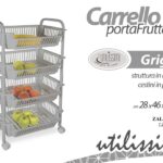 CARRELLO CUCINA PORTA FRUTTA METALLO 4 CESTE PLAST CON RUOTE GRIGIO 90*28*46 cm