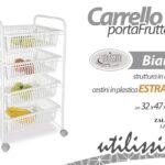 CARRELLO METALLO BIANCO CUCINA PORTA FRUTTA 4 CESTE ESTRAIBILI RUOTE 87*32*47 cm