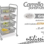 CARRELLO METALLO MODERNO CUCINA PORTA FRUTTA 4 CESTE ESTRAIBILI RUOTE h 87*32*47