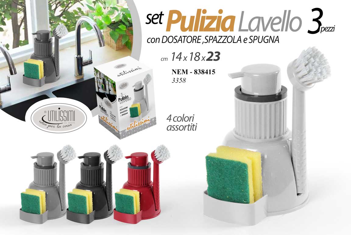 8025569838415 Set pulizia lavello Organizer dispenser spazzola porta spugna cucina ass 23 cm - immagine 1