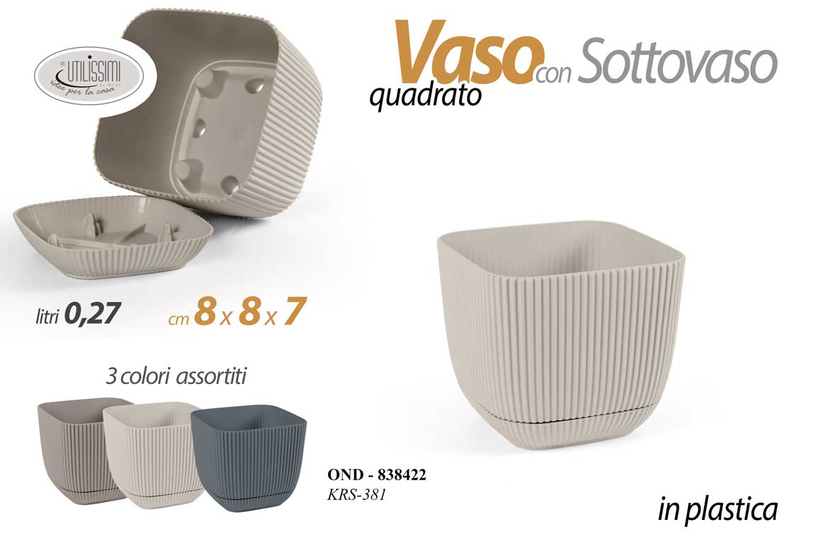 8025569838422 VASO PIANTE GRASSE FIORI SEMI VIVAI IN PLASTICA CON SOTTOVASO QUADRO ASS 8*7 cm - immagine 1