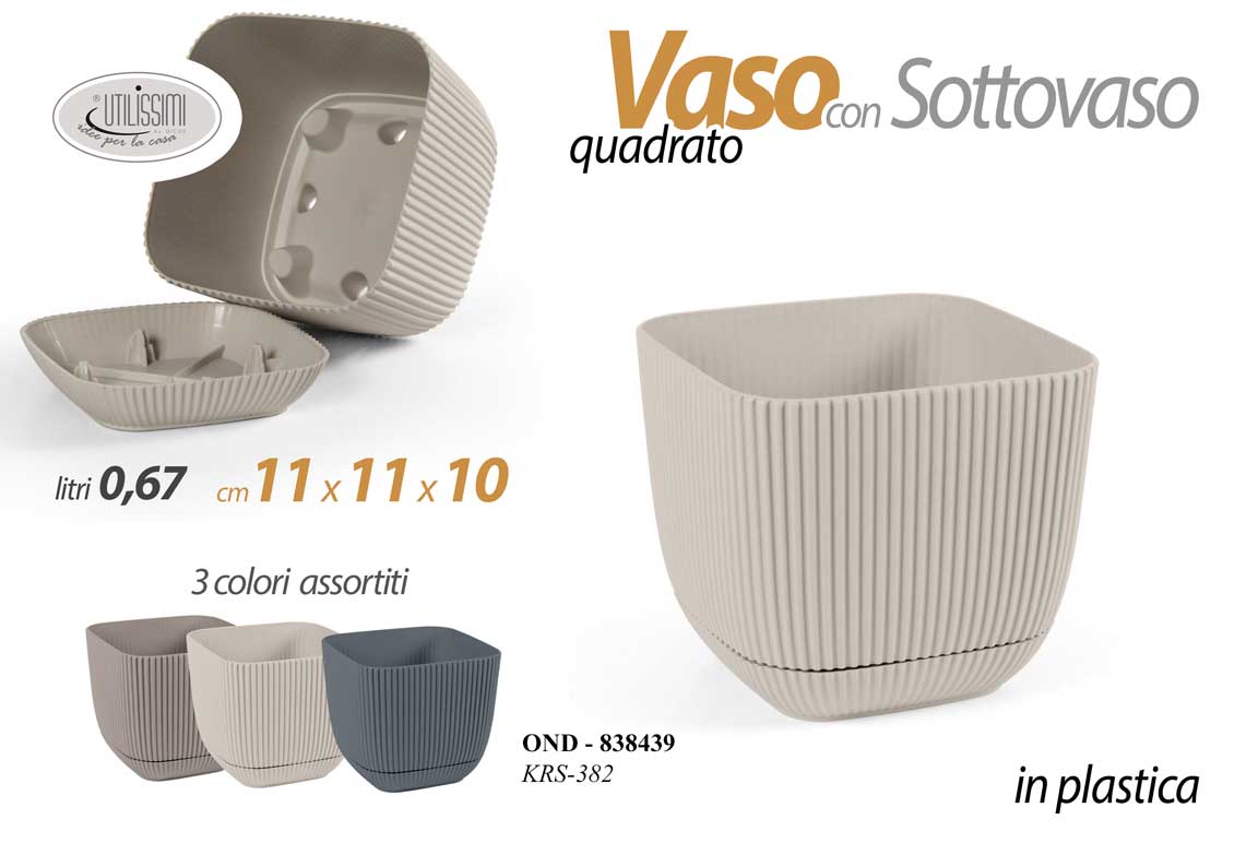 8025569838439 VASO PIANTE GRASSE FIORI SEMI VIVAI IN PLASTICA CON SOTTOVASO QUADRO - immagine 1