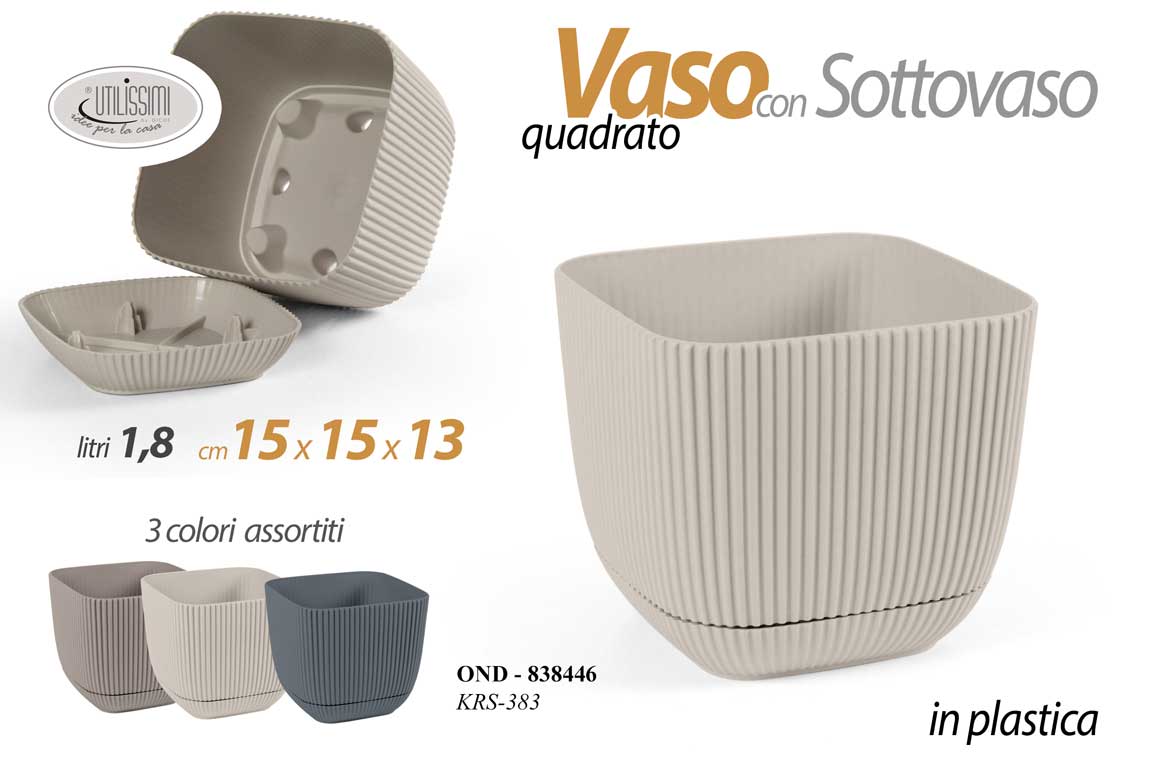 8025569838446 VASO PIANTE GRASSE FIORI SEMI VIVAI PLASTICA SOTTOVASO QUADRO 1,8LT ASS. 15*13cm - immagine 1
