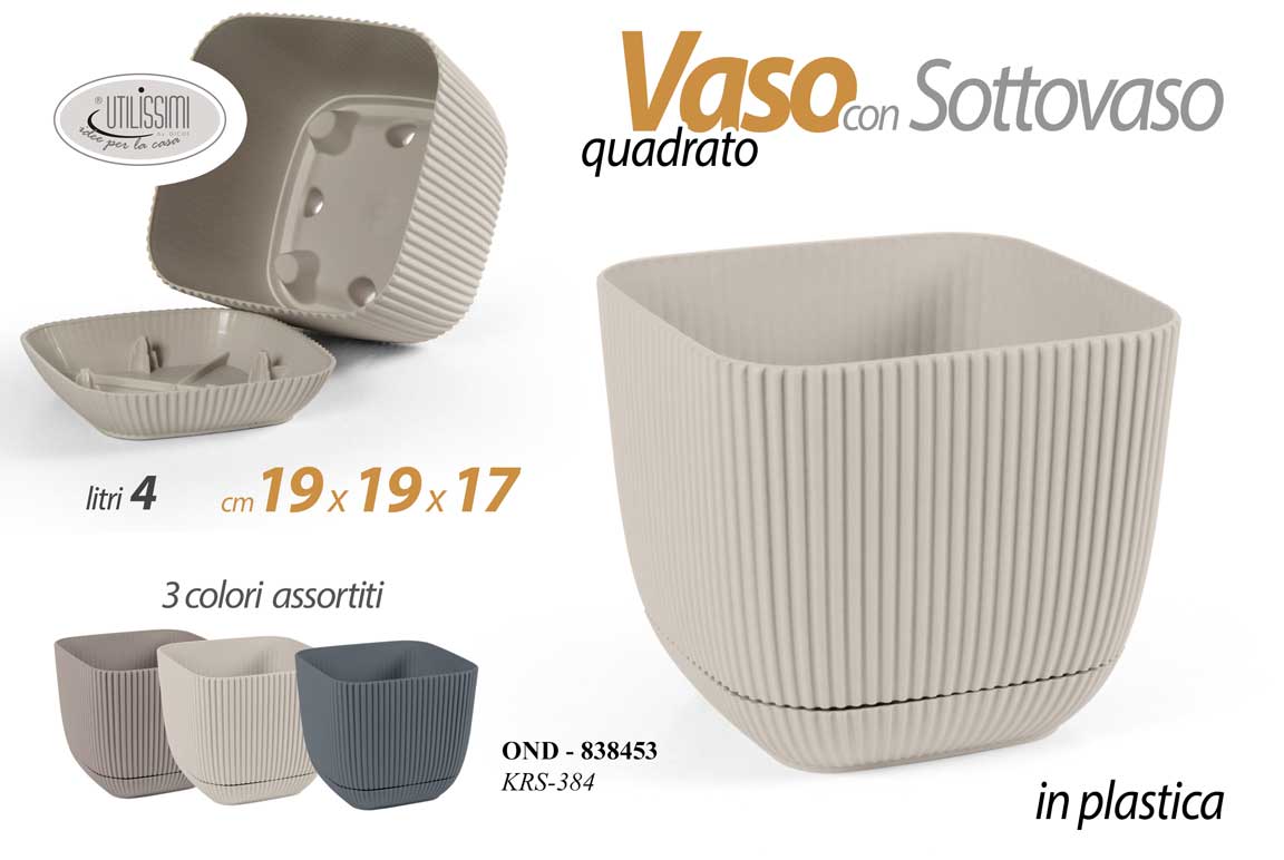8025569838453 VASO PIANTE GRASSE FIORI SEMI VIVAI PLASTICA SOTTOVASO QUADRO 4LT ASS. 19*17 cm - immagine 1