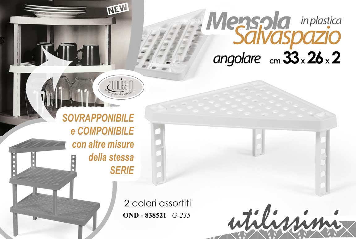 8025569838521 Mensola angolo organizer mobile cucina rialzo ripiano dispensa plas as 33*26*h15 - immagine 1