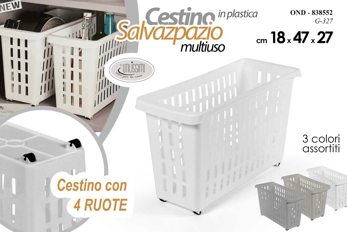 8025569838552 Cestino Organizer ruote salvaspazio estraibile mobile cucina dispensa 47x27x18 - immagine 1