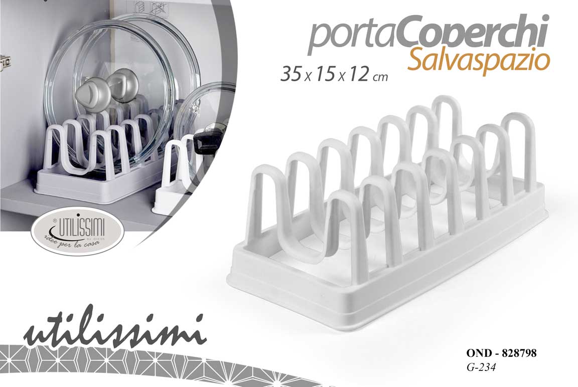 8025569838798 Porta coperchi salvaspazio organizer cucina supporto plastica ass 35*15*12 cm - immagine 1