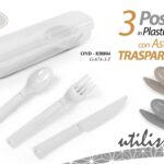 3 POSATE PRANZO SCUOLA UFFICIO LAVORO FORCHETTA COLTELLO CUCCHIAO ASTUCCIO TRASP