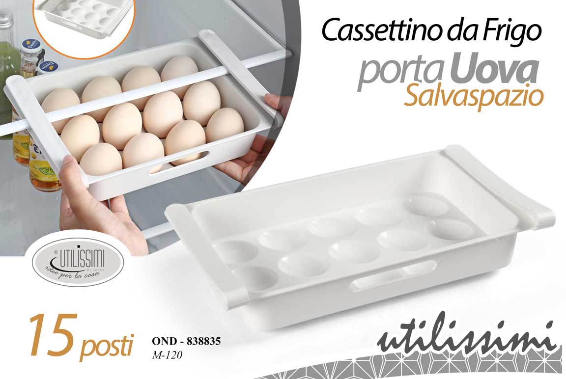 8025569838835 Portauova Frigorifero FRIGO AGGANCIO SOTTO MENSOLA SALVASPAZIO Contenitore 15 PS - immagine 1
