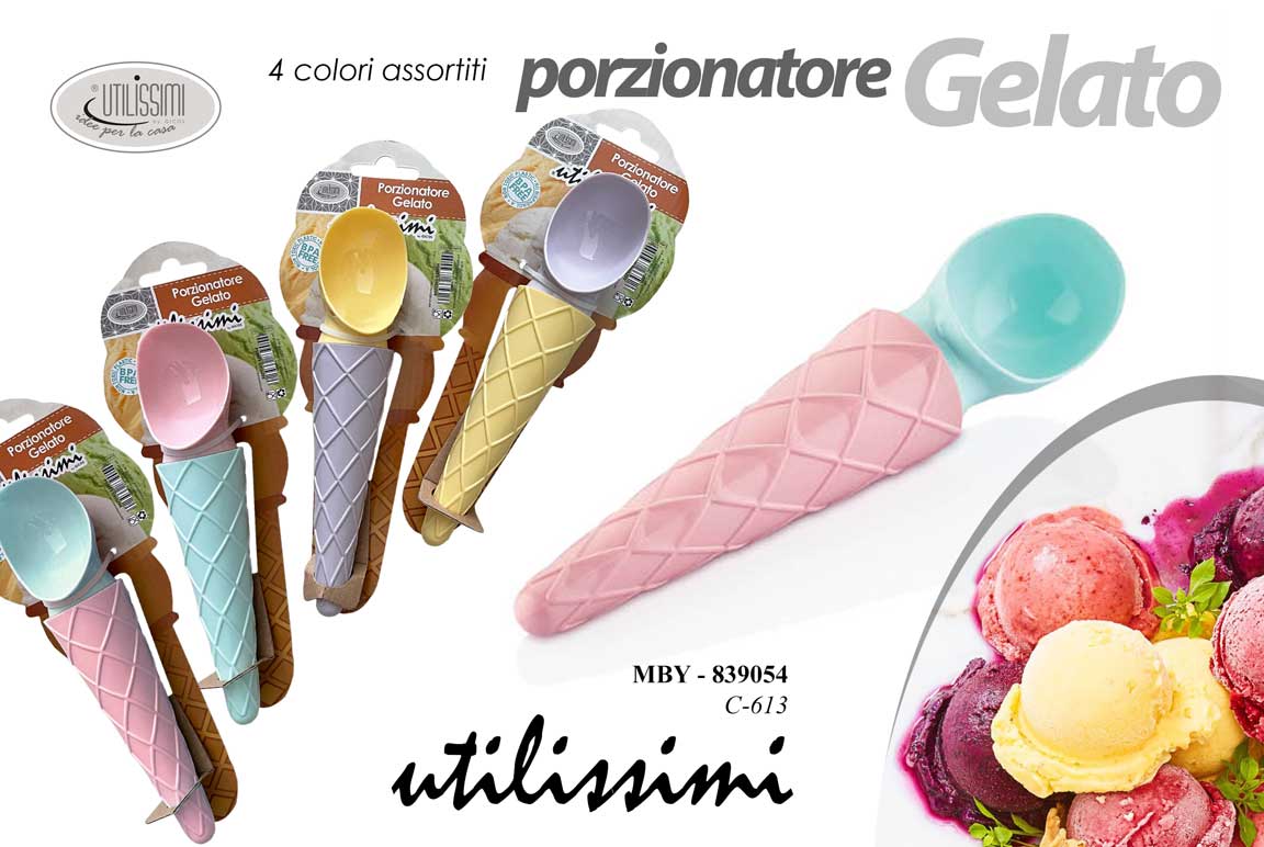 8025569839054 PORZIONATORE GELATO CUCCHIAIO PALETTA DOSATRICE PINZA FORMA CONO CIALDA COLOR - immagine 1