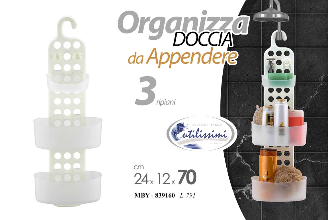 8025569839160 MENSOLA DOCCIA VASCA DA APPENDERE 3 RIPIANI BAGNO PORTA OGGETTI ACCESSORI 70*24 - immagine 1