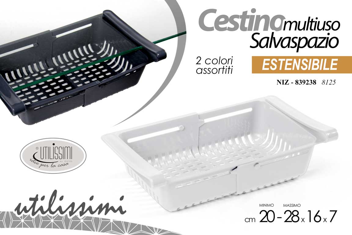 8025569839238 CESTINO CONTENITORE FRIGORIFERO FRIGO MENSOLA ESTENSIBILE REGOLABILE 28*16*7cm - immagine 1