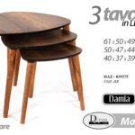 SET TRIS TAVOLINI TAVOLO MARRONE VENATO PIEDI LEGNO SALOTTO MODERNO Ø61-50-40