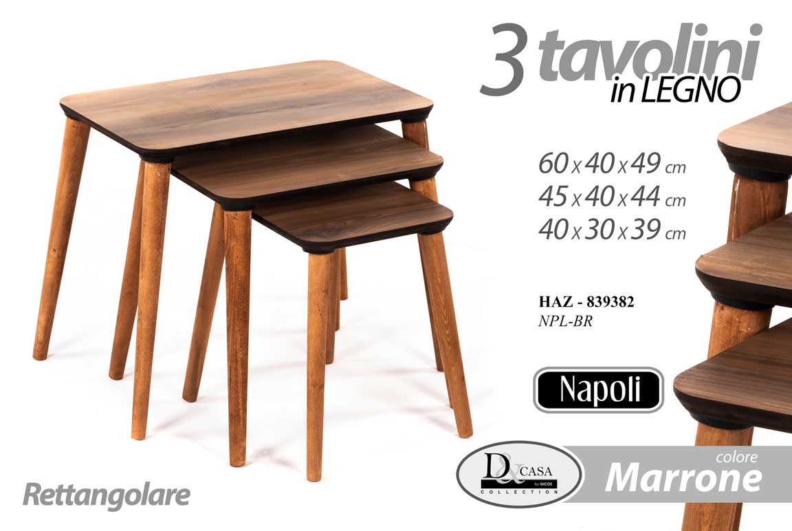 8025569839382 SET TRIS TAVOLINI TAVOLO PIEDI LEGNO SALOTTO MARRONE MODERNO Ø60-45-40 - immagine 1