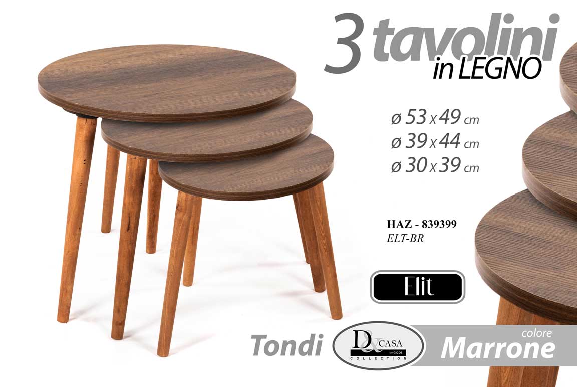 8025569839399 SET TRIS TAVOLINI TAVOLO MODERNI NORDICO PIEDI LEGNO SALOTTO MODERNO Ø53-39-30 - immagine 1