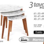 SET TRIS TAVOLINI TAVOLO EFFETTO MARMO BIA PIEDI LEGNO SALOTTO MODERNO Ø61-50-40