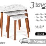 SET TRIS TAVOLINI TAVOLO EFFETTO MARMO PIEDI LEGNO SALOTTO QU MODERNO Ø60-45-40