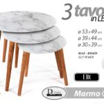 SET TRIS TAVOLINI TAVOLO EFFETTO MARMO BI PIEDI LEGNO SALOTTO MODERNO Ø53-39-30