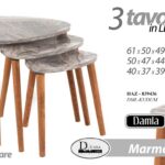SET TRIS TAVOLINI TAVOLO EFFETTO MARMO B PIEDI LEGNO SALOTTO MODERNO Ø61-50-40
