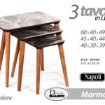 SET TRIS TAVOLINI TAVOLO EFFETTO MARMO PIEDI LEGNO SALOTTO B MODERNO Ø60-45-40