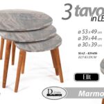 SET TRIS TAVOLINI TAVOLO EFFETTO MARMO PIEDI LEGNO SALOTTO MODERNO Ø53-39-30