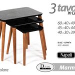 SET TRIS TAVOLINI TAVOLO EFFETTO MARMO PIEDI LEGNO SALOTTO N MODERNO Ø60-45-40