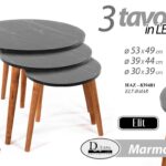 SET TRIS TAVOLINI TAVOLO EFFETTO MARMO NE PIEDI LEGNO SALOTTO MODERNO Ø53-39-30