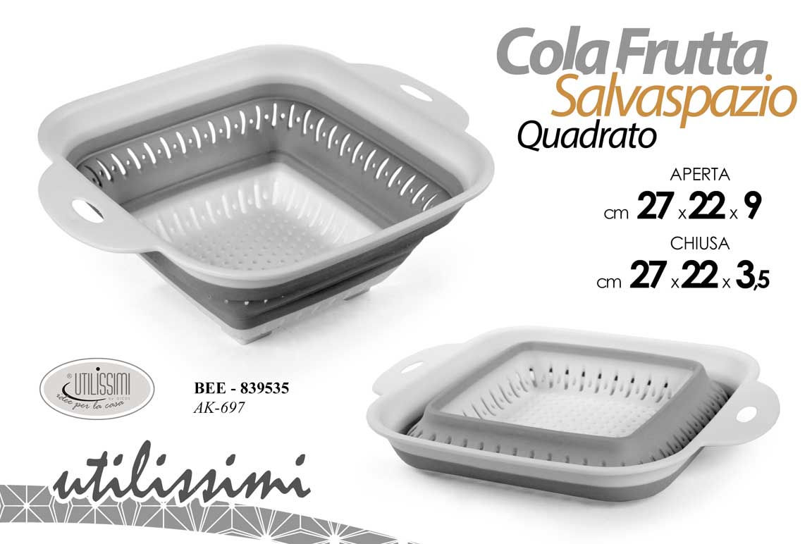 8025569839535 COLA FRUTTA SALVASPAZIO COLINO Setaccio CHIUDIBILE SCOLA PASTA PLASTICA 27cm - immagine 1