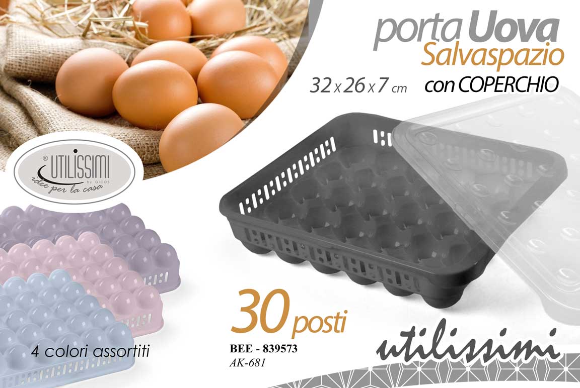 8025569839573 Portauova 30 POSTI Contenitore SALVASPAZIO COPERCHIO FRIGO Frigorifero 32*26*7 - immagine 1
