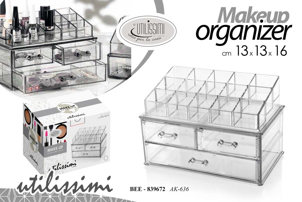 8025569839672 Organizer makeup cassetti porta trucchi smalti rossetti acrilico ass 16x13x13 cm - immagine 1