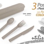 3 POSATE FORCHETTA COLTELLO CUCCHIAO PRANZO SCUOLA UFFICIO LAVORO ASTUCCIO COLOR