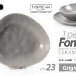 Piatto fondo ceramica grigio marmo design moderno cucina tavola elegante 23 cm