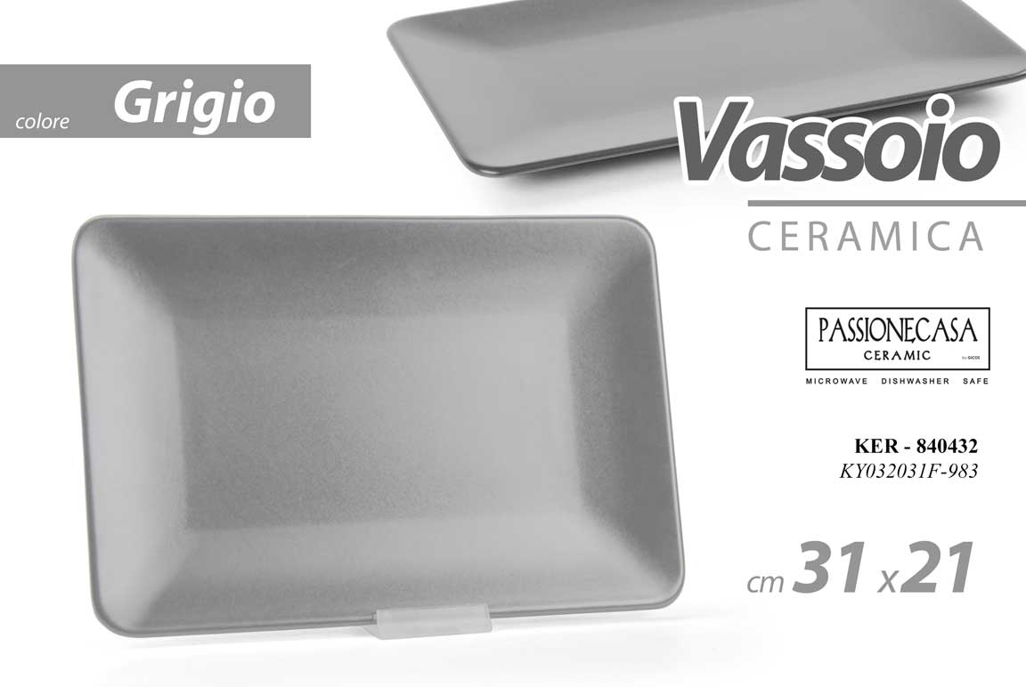 8025569840432 Vassoio piatto rettangolare ceramica grigio moderno cucina tavola elegante 31*21 - immagine 1