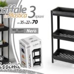 SCAFFALE MOBILE PORTAOGGETTI 3 RIPIANI CUCINA BAGNO INGRESSO NERO 70*36*23 cm