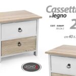 COMODINO CASSETTIERA LEGNO 2 CASSETTI MOBILE MODERNO BIANCO ROVERE h42*40*29 cm