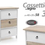 CASSETTIERA SLIM SALVASPAZIO COMODINO 3 CASSETTI BIANCA LEGNO NATURALE 58*40*29