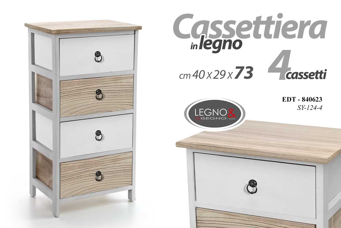 8025569840623 CASSETTIERA SLIM SALVASPAZIO 4 CASSETTI LEGNO MODERNO BIANCO ROVERE h73*40*29 CM - immagine 1