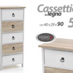 CASSETTIERA 5 CASSETTI COMODINO LEGNO MODERNO BIANCO ROVERE 90*40*29 CM