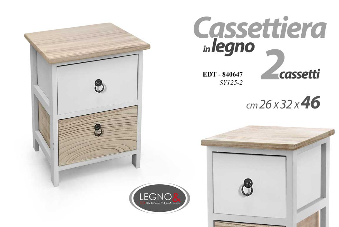 8025569840647 COMODINO CASSETTIERA LEGNO 2 CASSETTI MOBILE MODERNO BIANCO ROVERE h46*26*32 cm - immagine 1