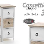 Mobiletto CASSETTIERA 3 CASSETTI SLIM SALVASPAZIO LEGNO MODERNO BIANCO h62*26*32