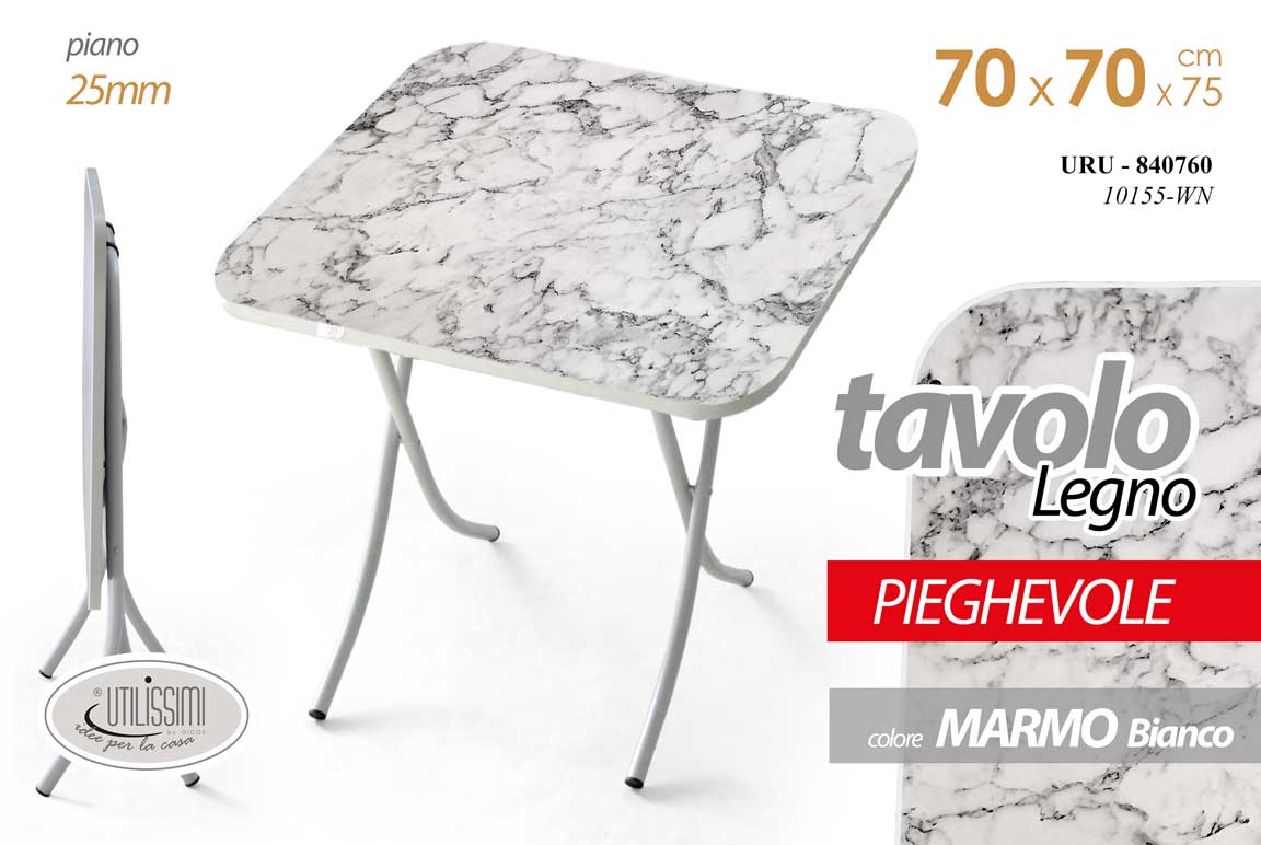 8025569840760 TAVOLO PIEGHEVOLE SALVASPAZIO CAMERA SCRIVANIA LEGNO COLOR MARMO BIANCO 70*h75CM - immagine 1