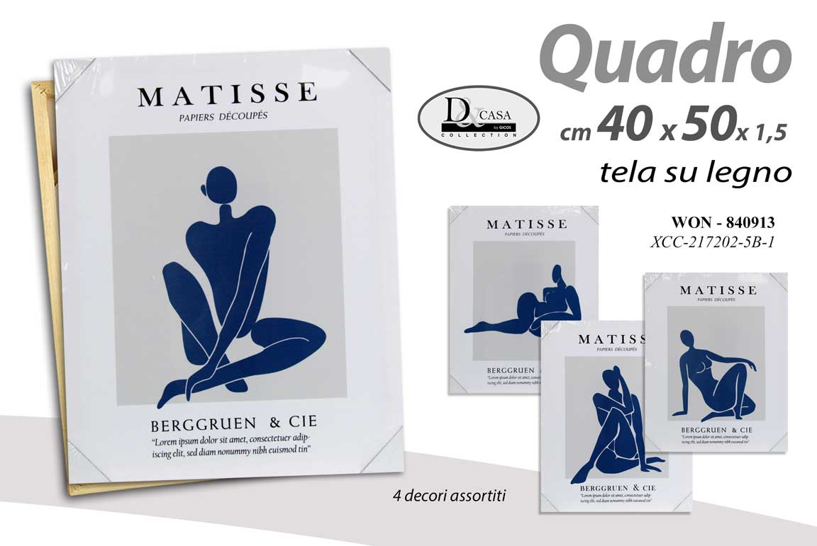 8025569840913 QUADRO ARTISTICO STAMPA SU TELA Canvas MATISSE ASSORTITI CLASSICO MODERNO 40*50 - immagine 1