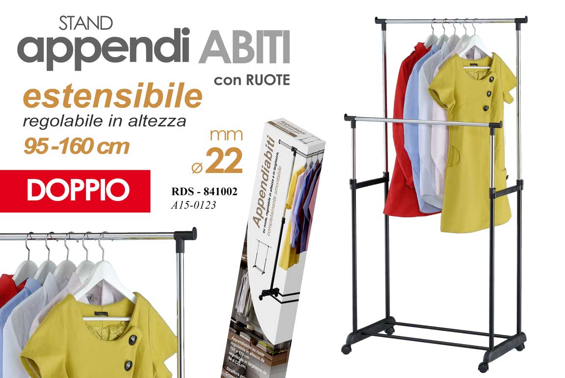 8025569841002 DOPPIO STAND APPENDIABITI ESTENSIBILE RUOTE SALVASPAZIO STENDER STENDINO 160cm - immagine 1