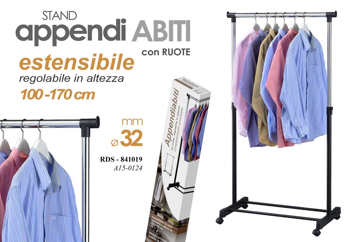 8025569841019 STAND APPENDIABITI CON RUOTE ESTENSIBILE SALVASPAZIO STENDER Ø32MM 170-100 cm - immagine 1