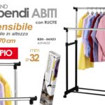DOPPIO STAND APPENDIABITI ESTENSIBILE RUOTE SALVASPAZIO STENDER Ø32 MM 170-100cm