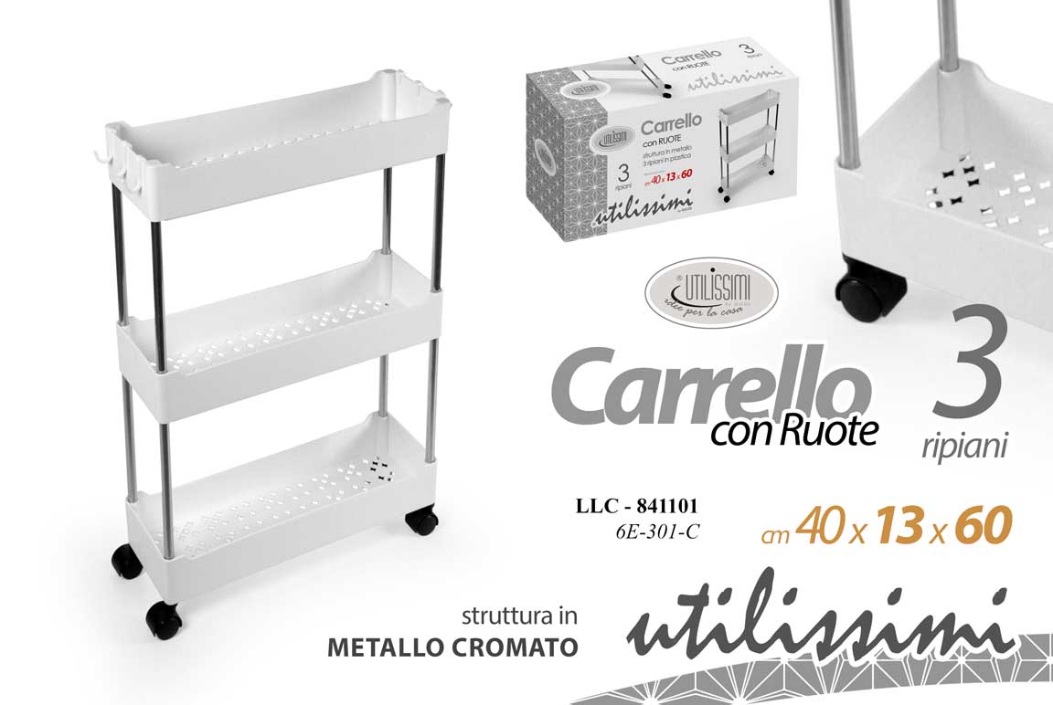 8025569841101 CARRELLO MULTIUSO SLIM CASA UFFICIO PARRUCCHIERE ESTETISTA RUOTE 60*40*13 CM - immagine 1
