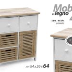 MOBILETTO CUCINA BAGNO COMODINO ANTA CASSETTI BIANCO MARRONE 54*29*H64CM
