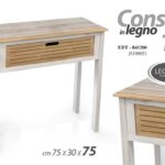 SCRIVANIA SCRITTOIO CONSOLLE TAVOLO LEGNO BIANCO MARRONE CASSETTO NATU h75*30*75