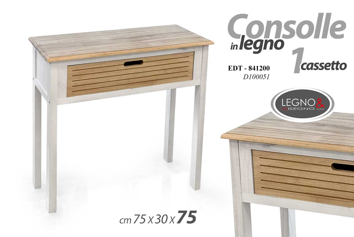 8025569841200 SCRIVANIA SCRITTOIO CONSOLLE TAVOLO LEGNO BIANCO MARRONE CASSETTO NATU h75*30*75 - immagine 1